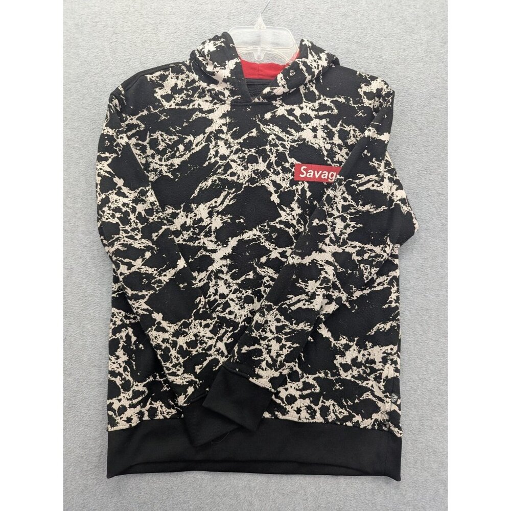 Encrypted Hoodie Boys 18 Black Pullover Fleece Savage Graphic Marble Print Top